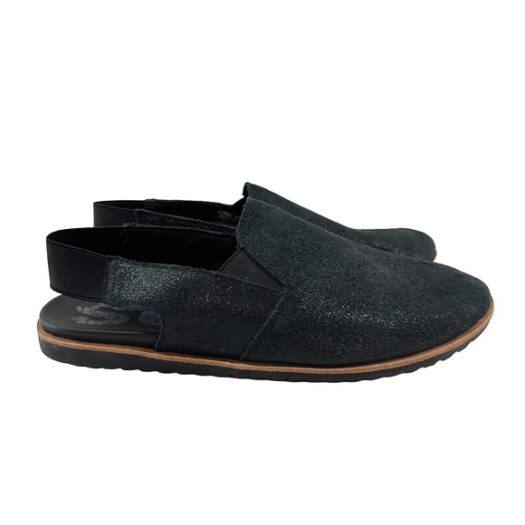 SOREL‎ Ella Slingback Suede Mules / Flats • 6.5 • metallic black shimmer - Picture 1 of 8